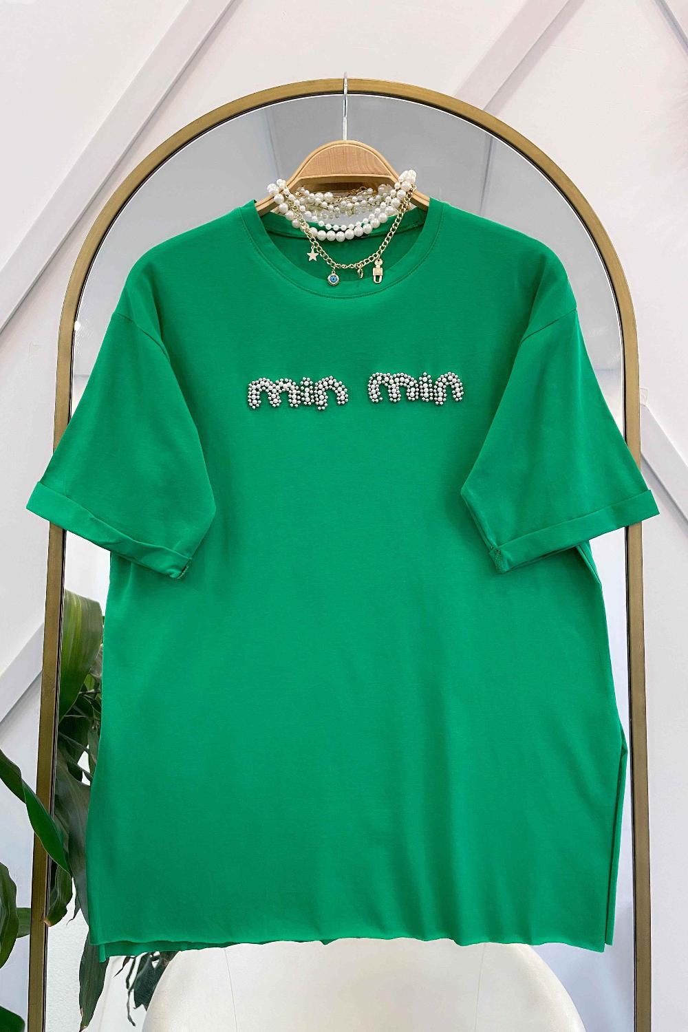 BONCUK İŞLEMELİ KISA KOLLU TSHIRT