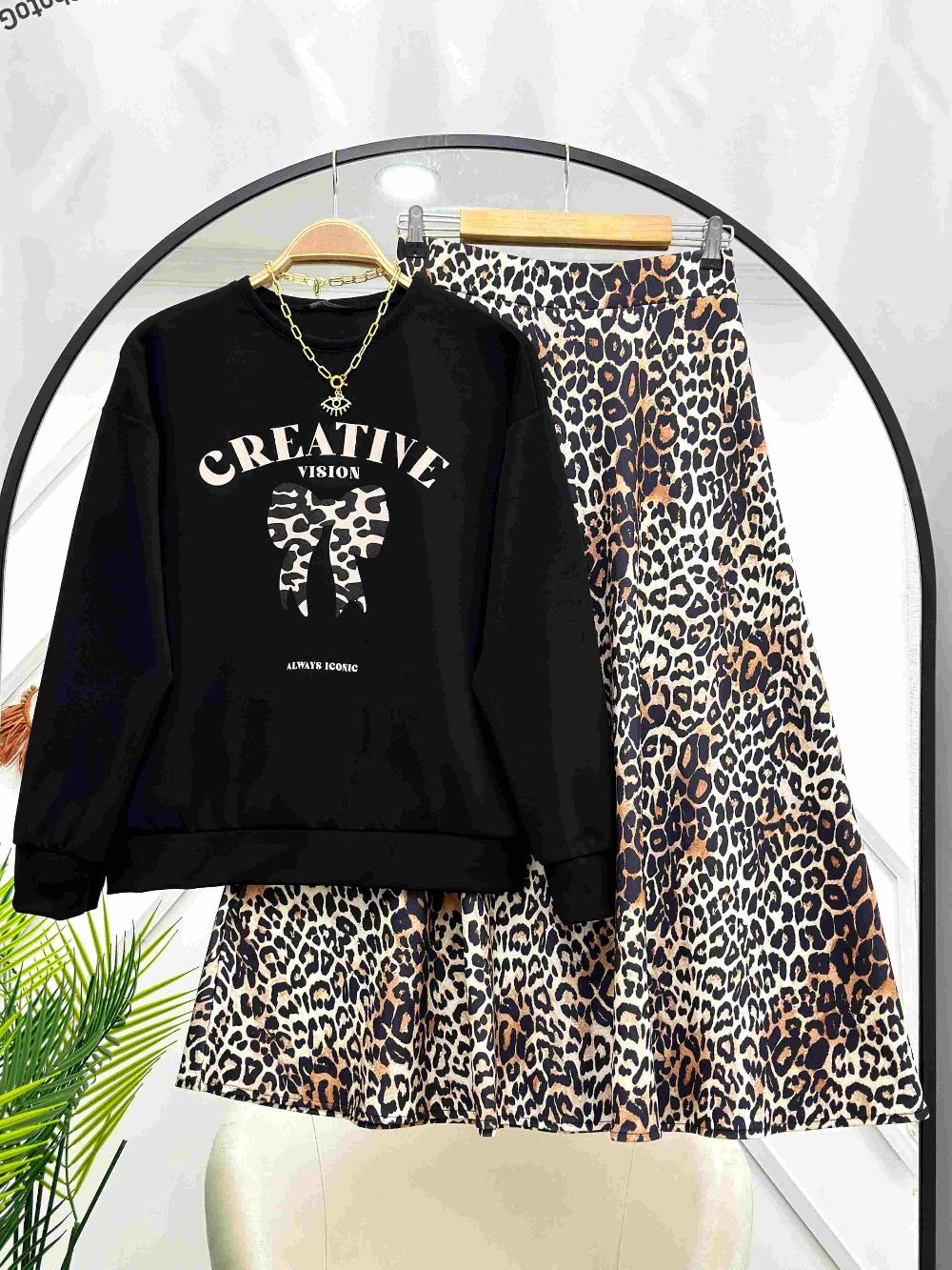 LEOPAR FİYONK BASKILI ETEK TAKIM