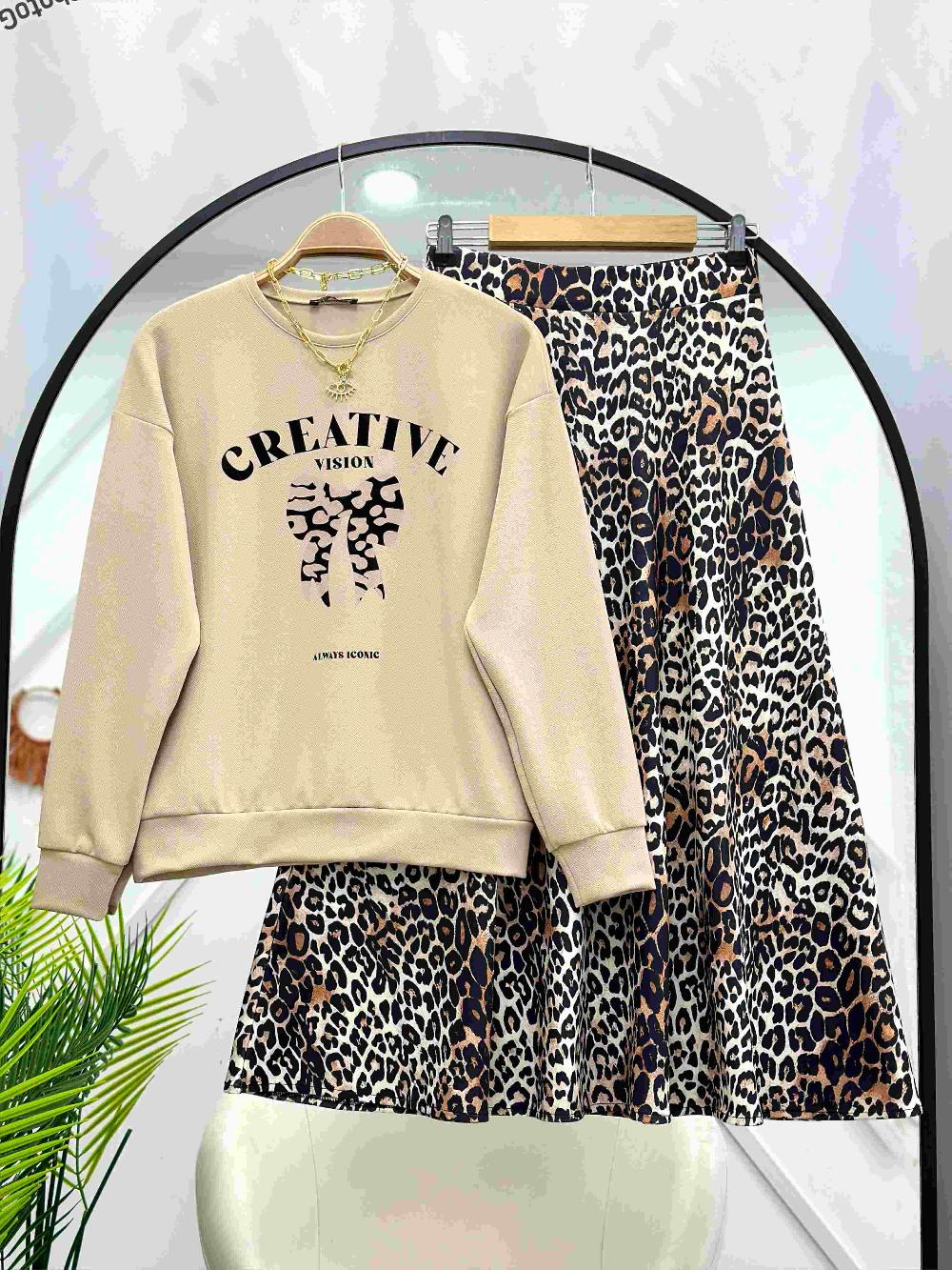 LEOPAR FİYONK BASKILI ETEK TAKIM