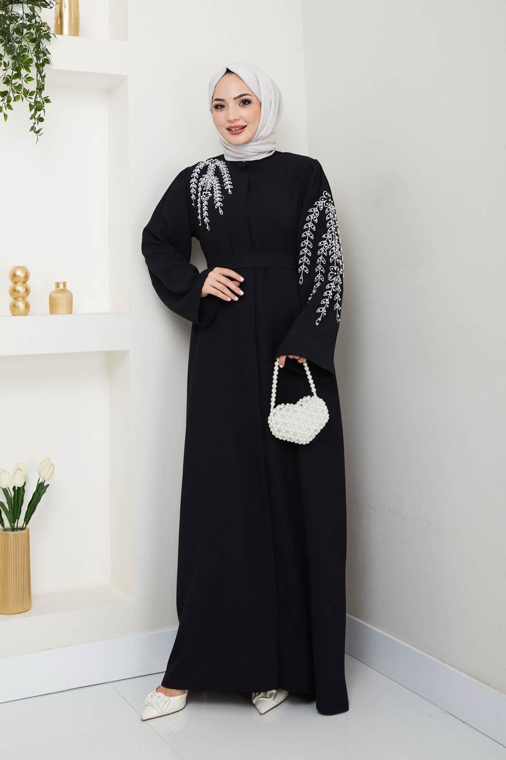 KOLU TAŞ İŞLEMELİ ABAYA ELBİSE