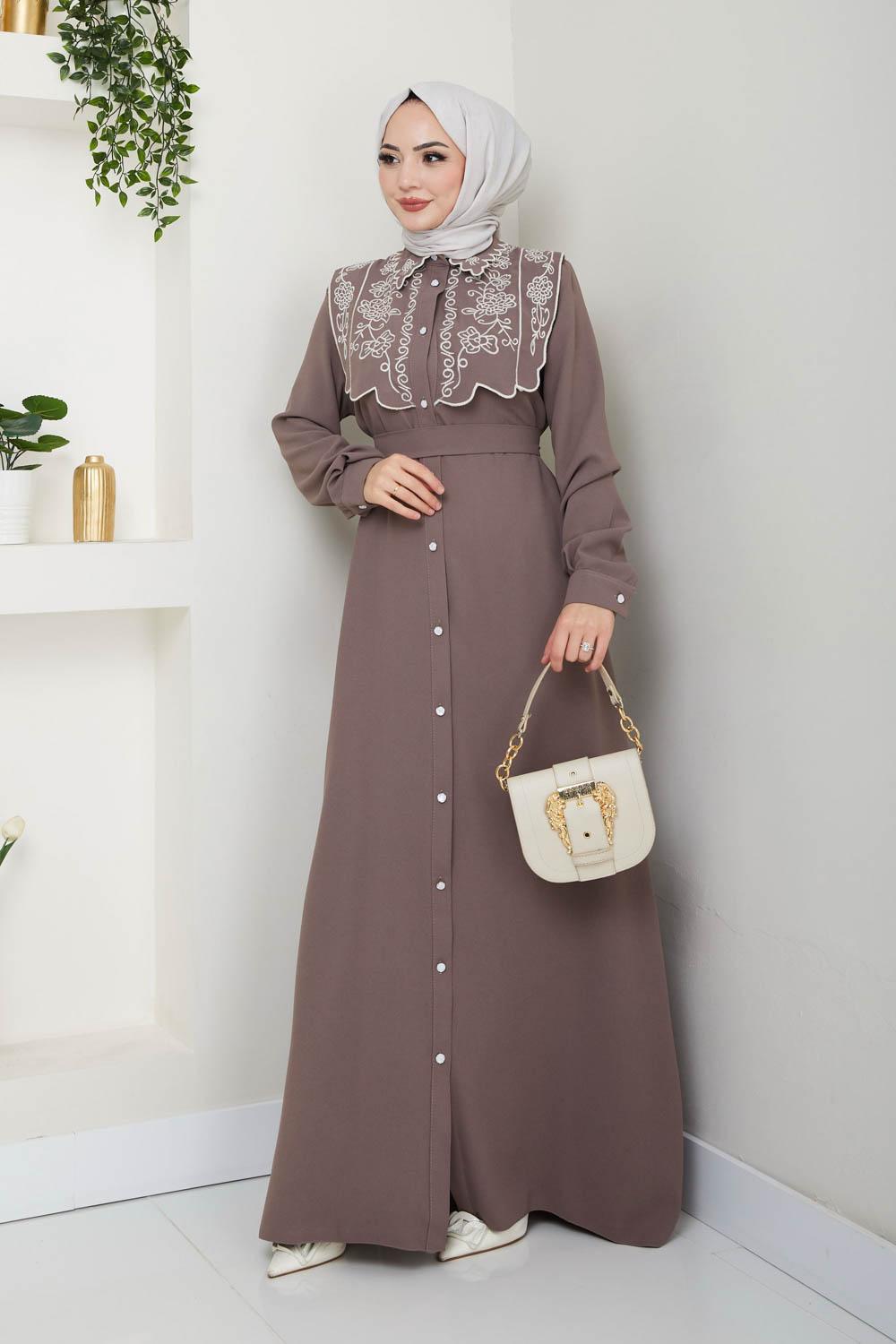 NAKIŞLI ABAYA KREP ELBİSE
