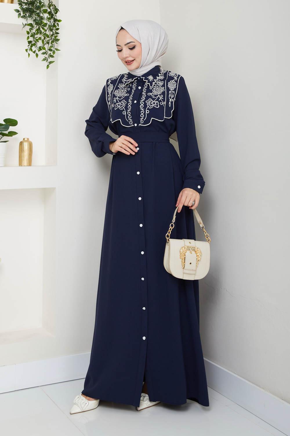 NAKIŞLI ABAYA KREP ELBİSE
