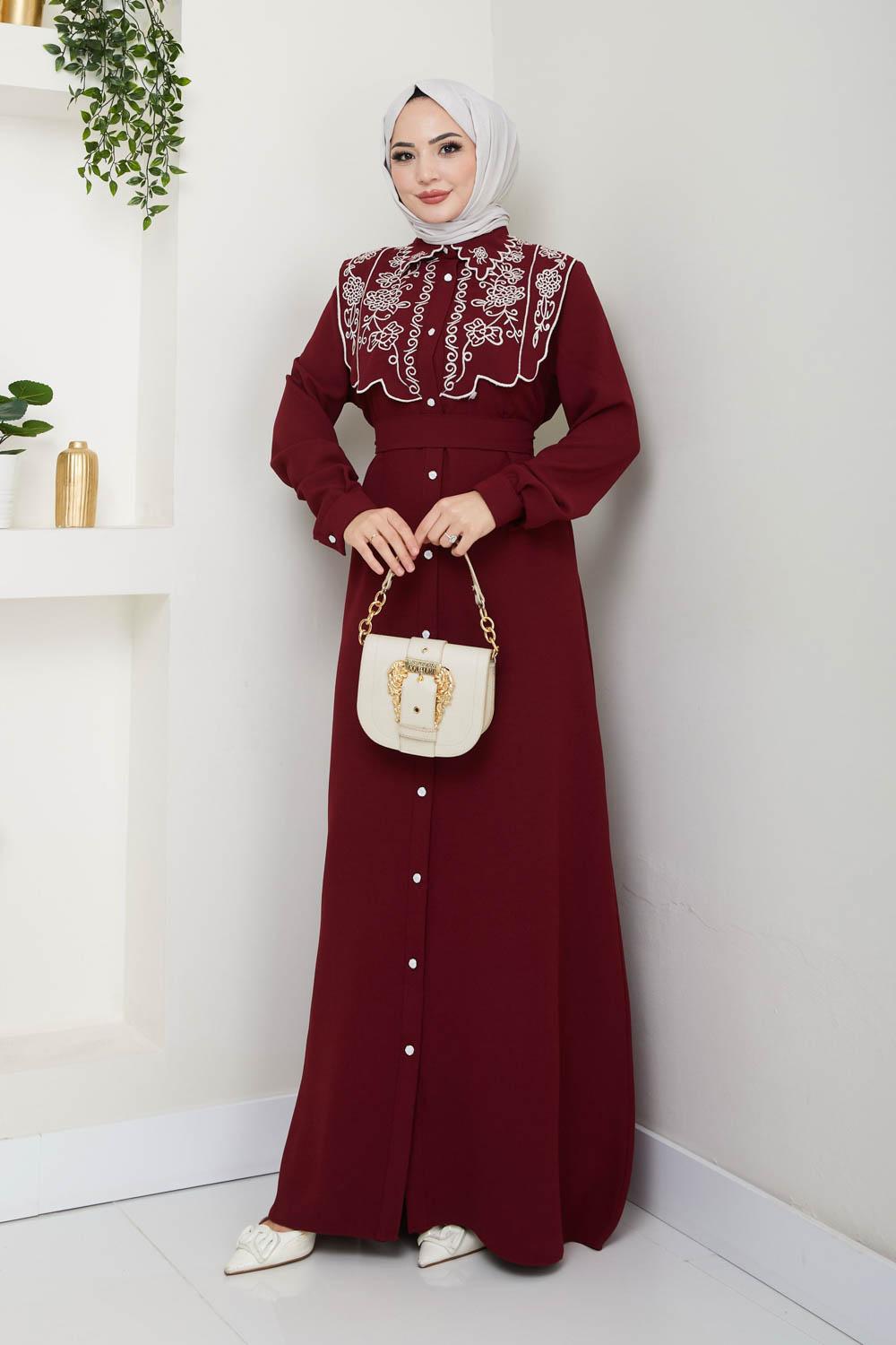 NAKIŞLI ABAYA KREP ELBİSE