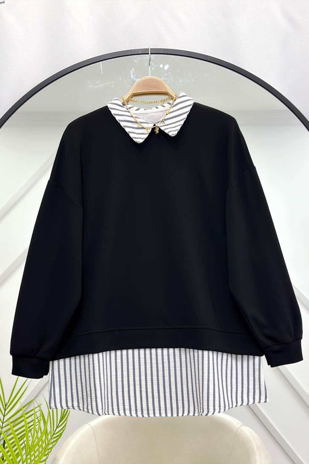 ÇİZGİ GÖMLEK DETAYLI  SWEAT