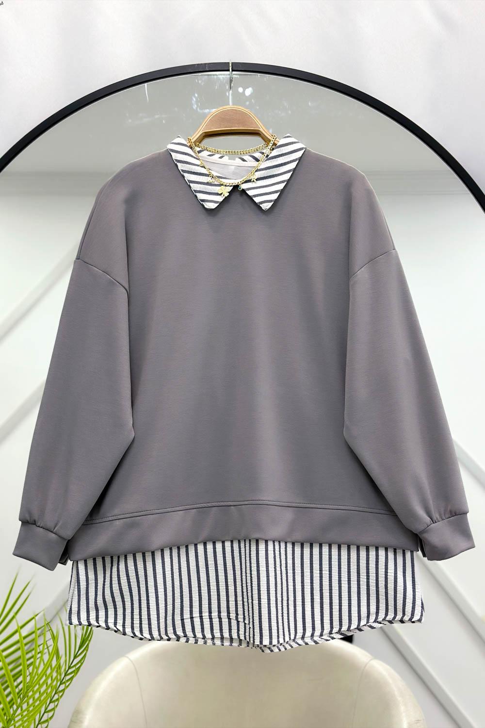 ÇİZGİ GÖMLEK DETAYLI  SWEAT