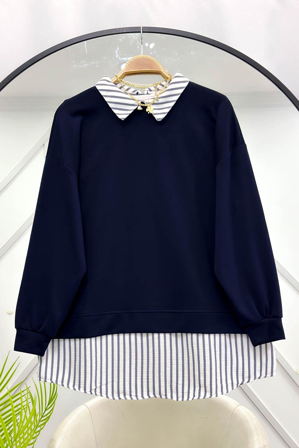 ÇİZGİ GÖMLEK DETAYLI  SWEAT