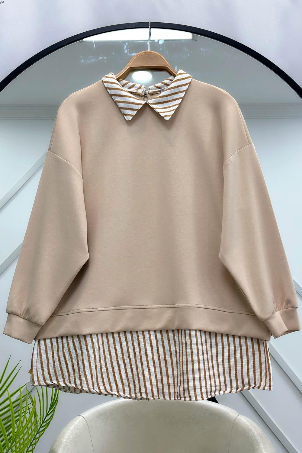 ÇİZGİ GÖMLEK DETAYLI  SWEAT
