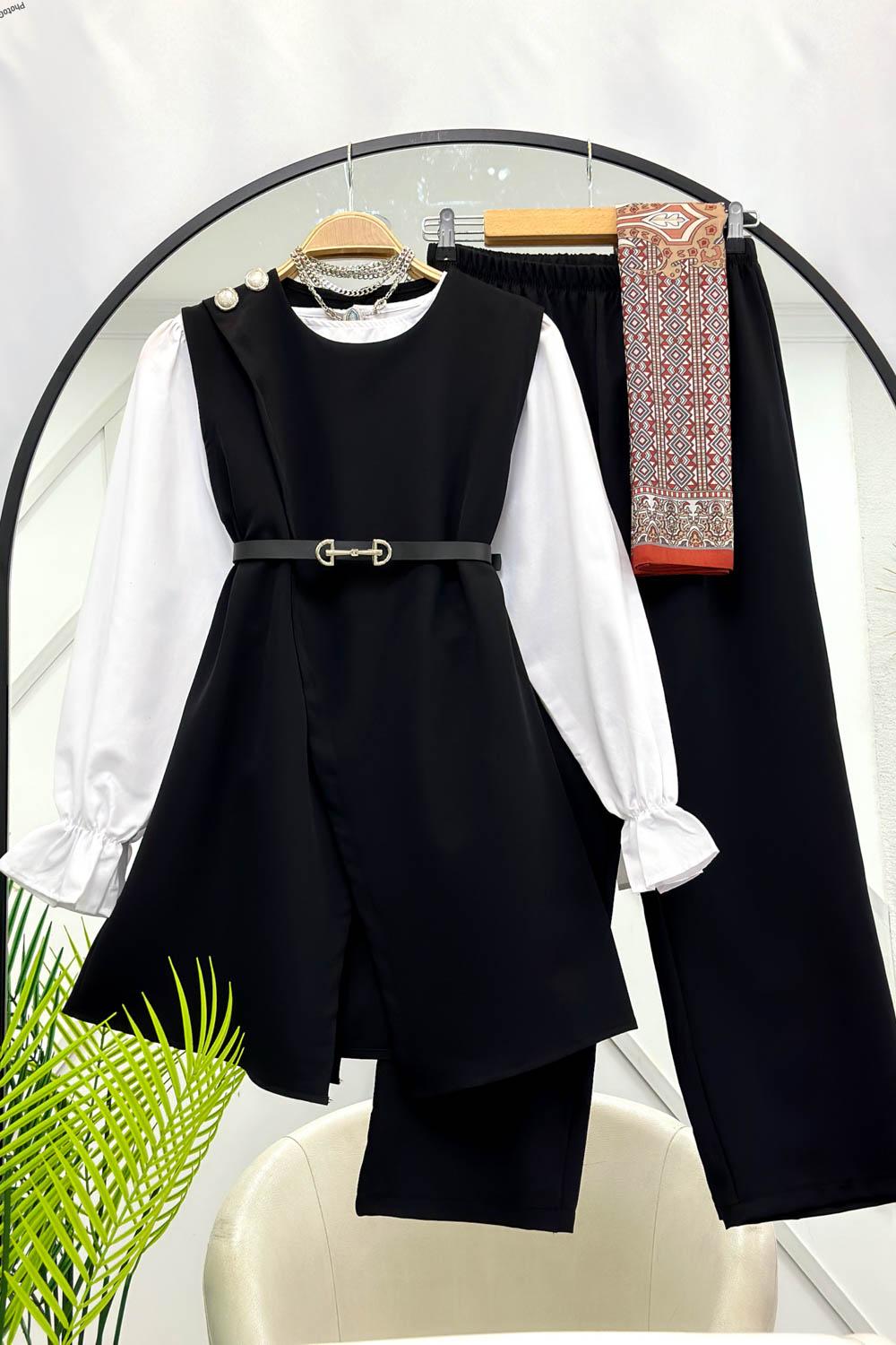 YAKADAN DÜĞMELİ YELEK PANTOLON TAKIM