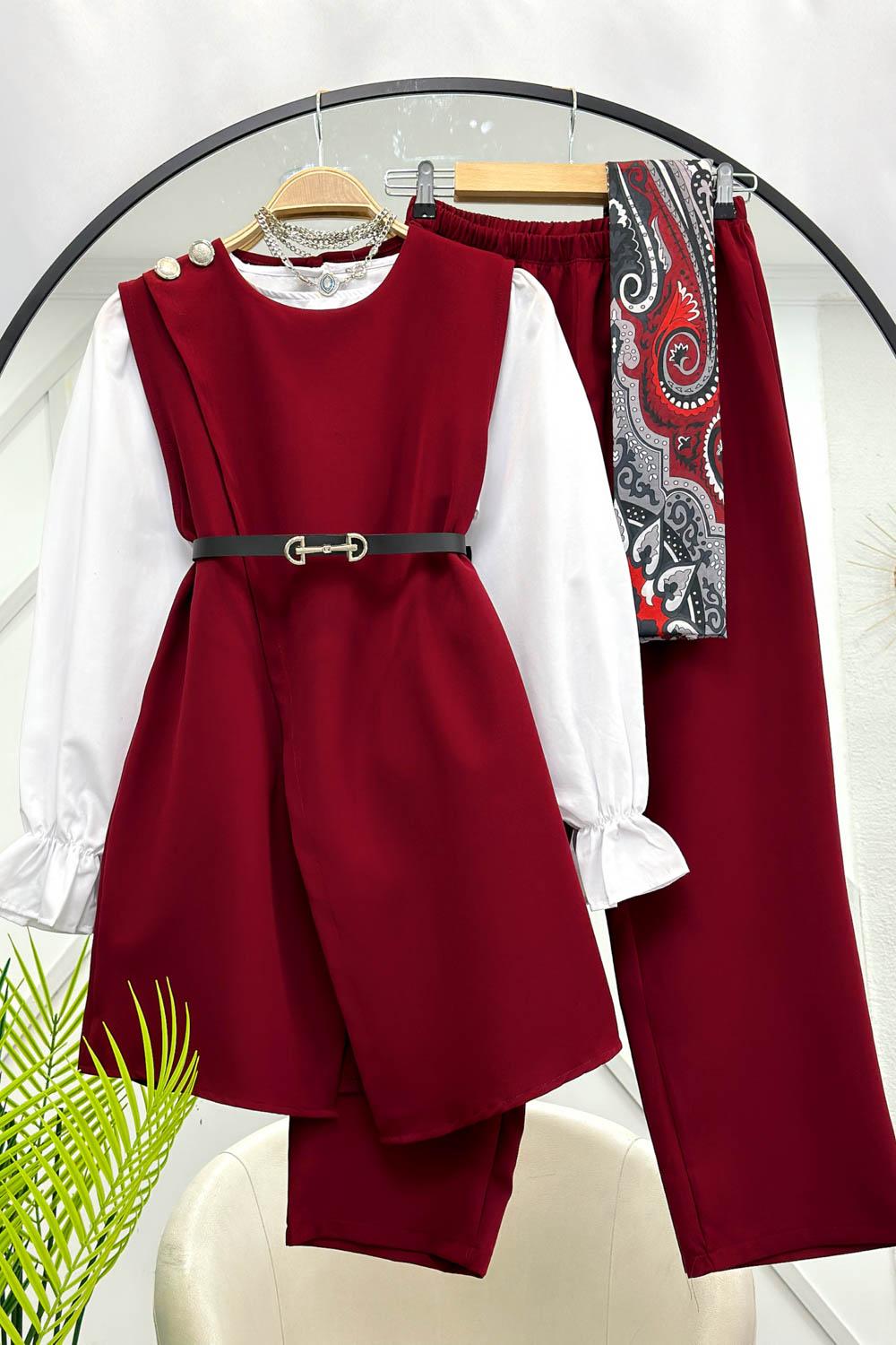 YAKADAN DÜĞMELİ YELEK PANTOLON TAKIM