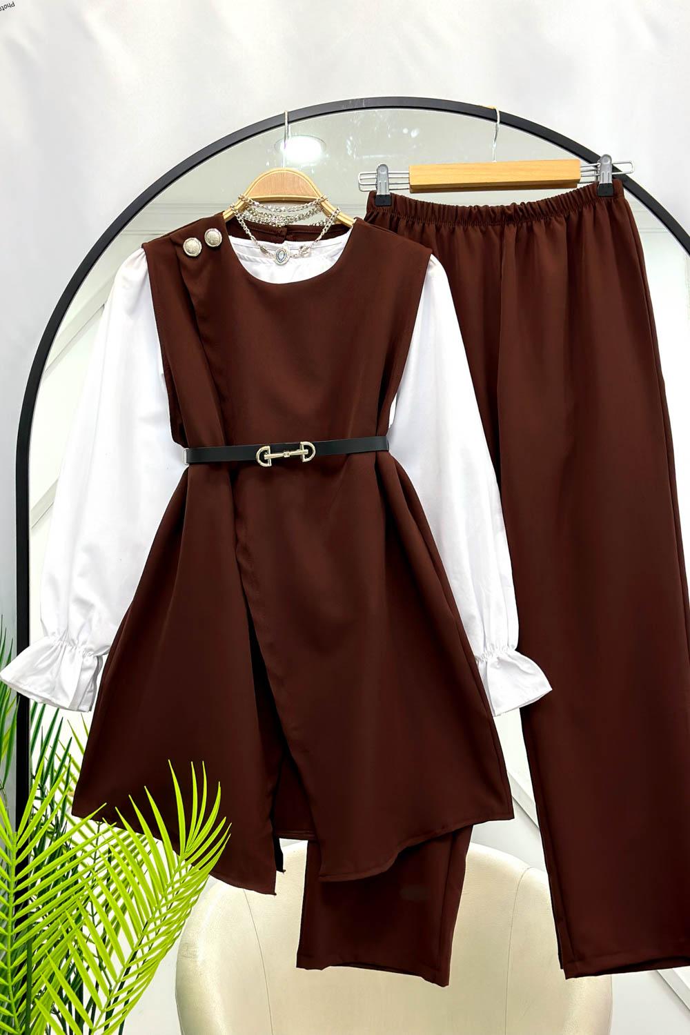 YAKADAN DÜĞMELİ YELEK PANTOLON TAKIM