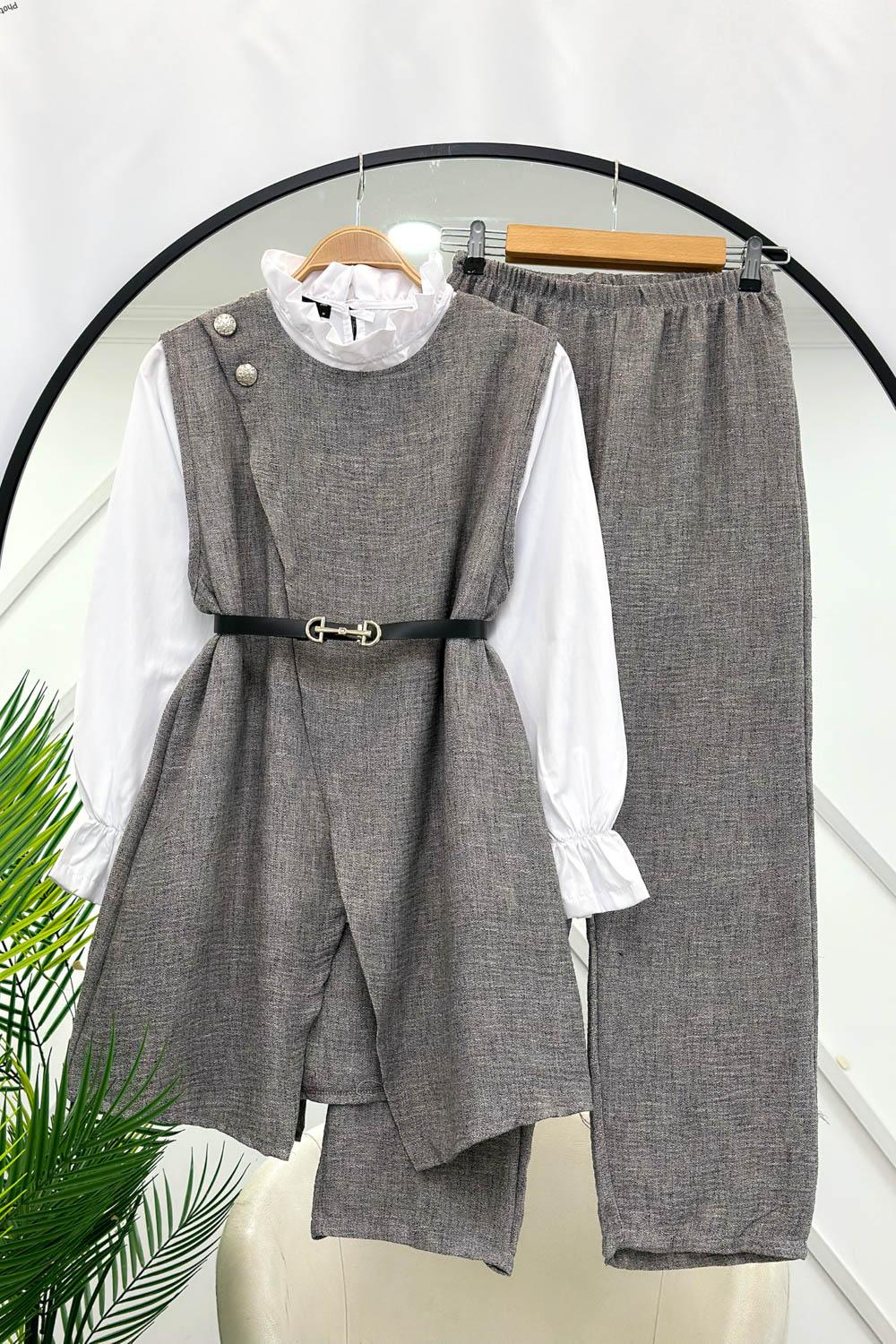 KEMERLİ BAMBU KETEN 3LÜ TAKIM