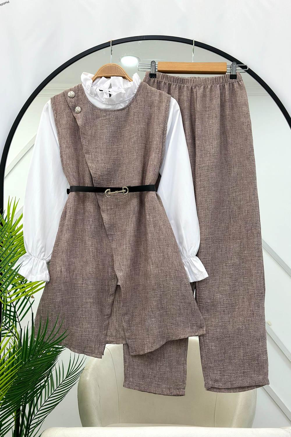 KEMERLİ BAMBU KETEN 3LÜ TAKIM