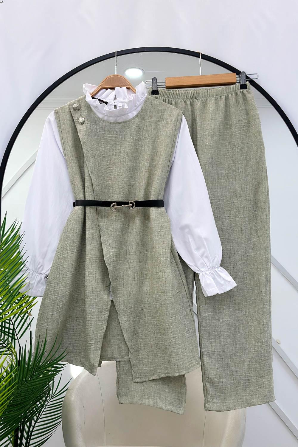 KEMERLİ BAMBU KETEN 3LÜ TAKIM