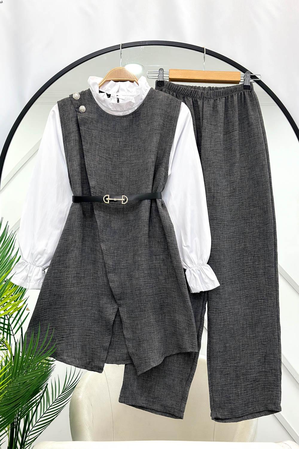 KEMERLİ BAMBU KETEN 3LÜ TAKIM