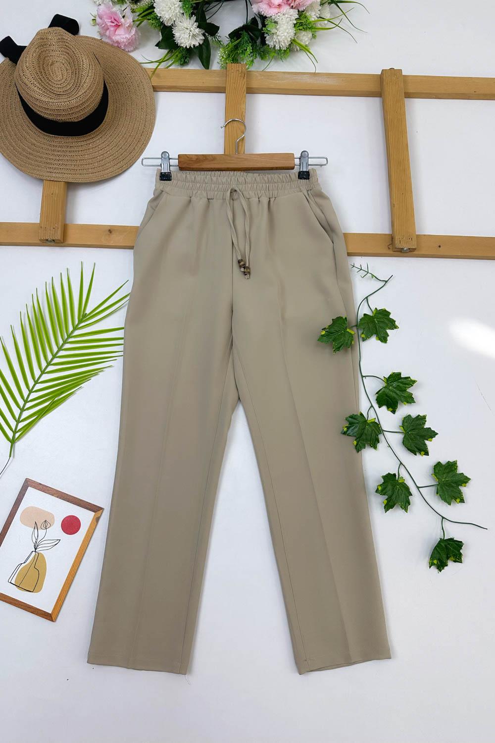CEPLİ BELİ LASTİK KREP PANTOLON