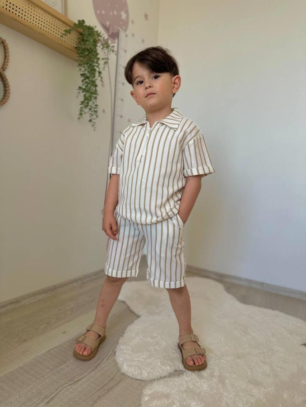 ERKEK ÇOCUK ÇİZGİLİ ŞORTLU TAKIM