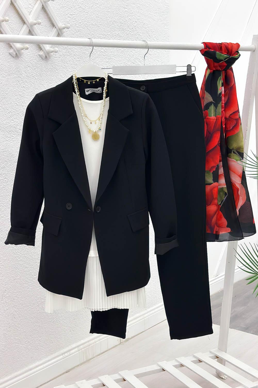 ÇİFT DÜĞMELİ DARPAÇA PANTOLONLU BLAZER TAKIM