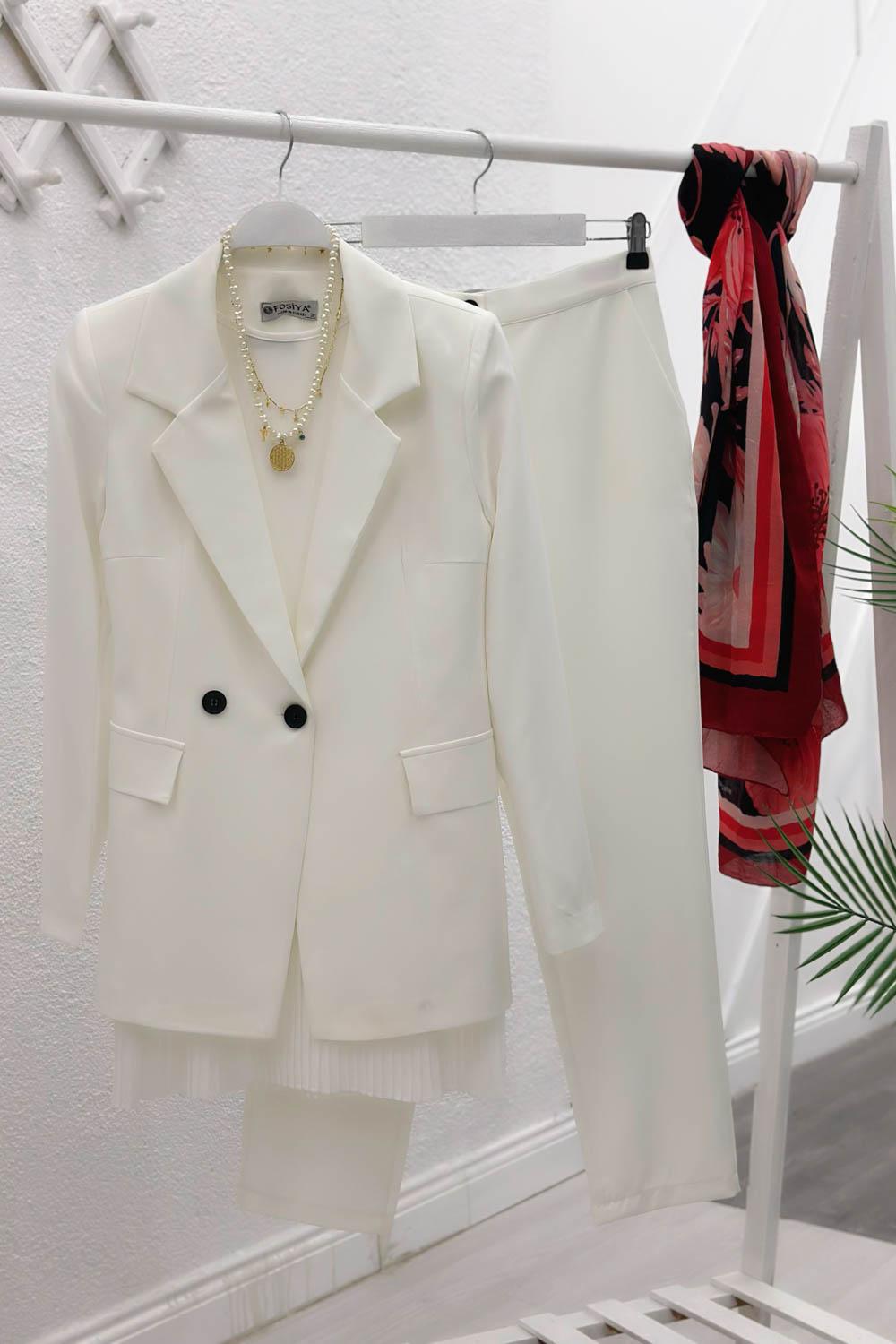 ÇİFT DÜĞMELİ DARPAÇA PANTOLONLU BLAZER TAKIM