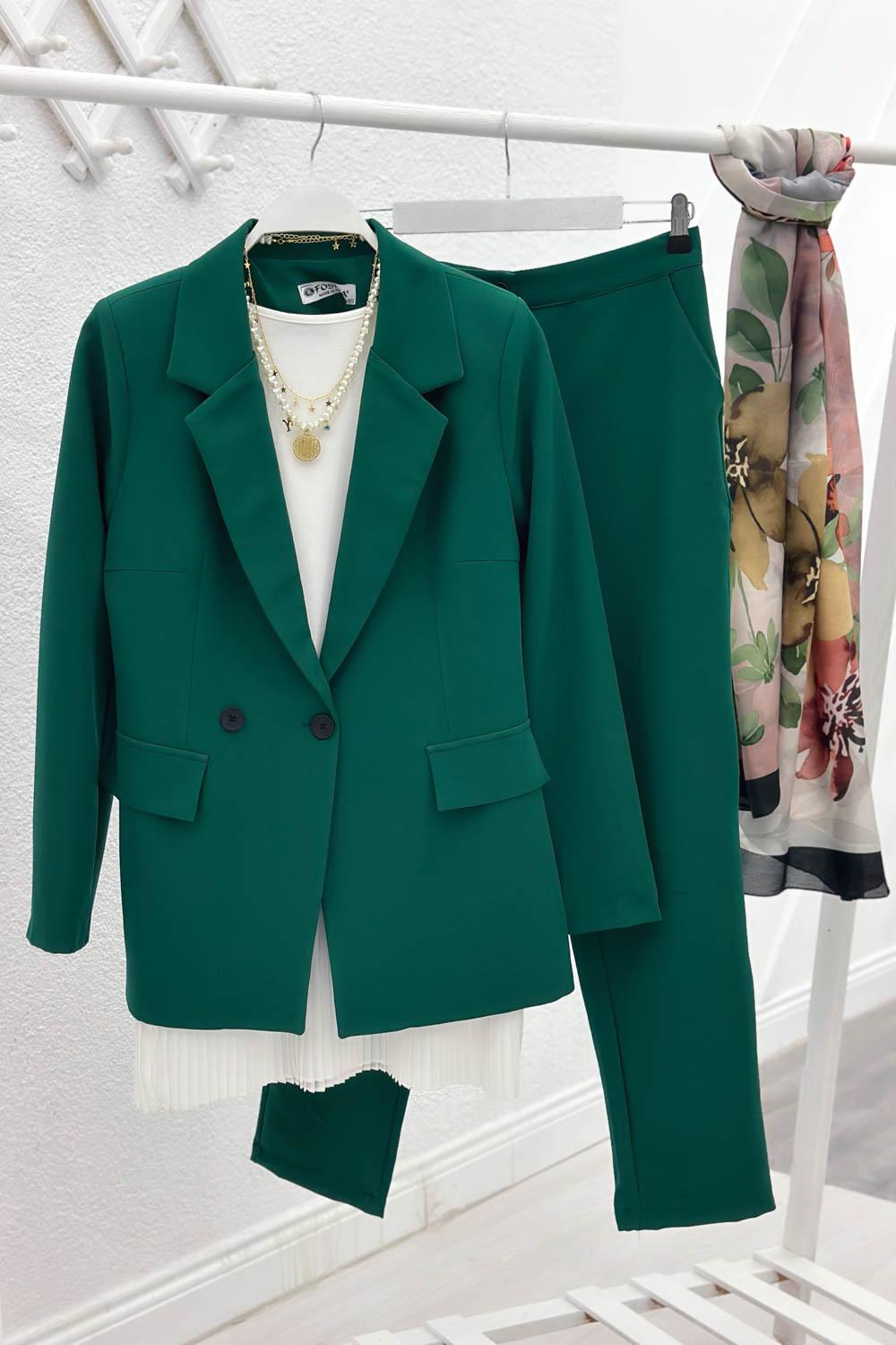 ÇİFT DÜĞMELİ DARPAÇA PANTOLONLU BLAZER TAKIM