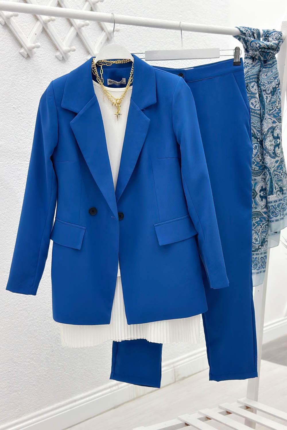 ÇİFT DÜĞMELİ DARPAÇA PANTOLONLU BLAZER TAKIM