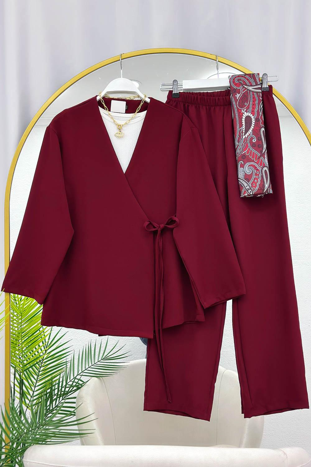 YANDAN BAĞLAMALI KİMONO PANTOLONLU TAKIM