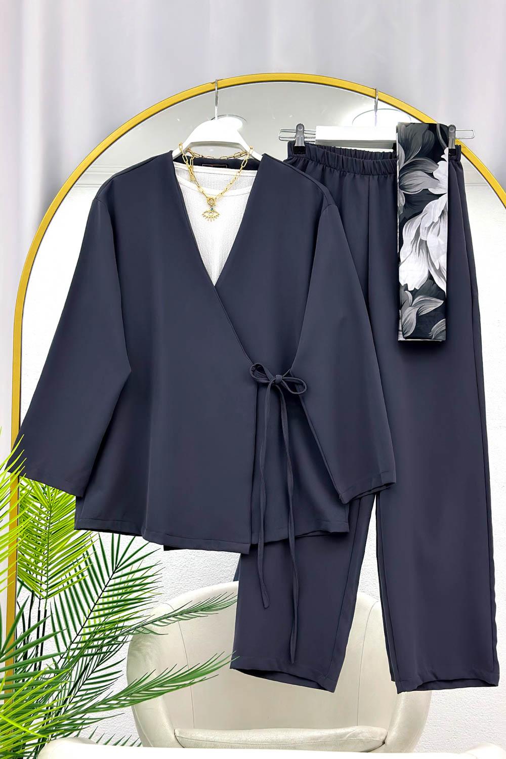 YANDAN BAĞLAMALI KİMONO PANTOLONLU TAKIM