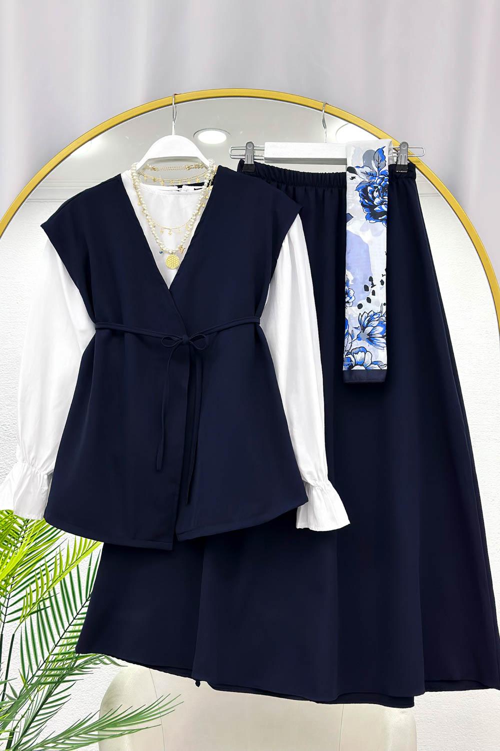 YELEKLİ İP DETAYLI ETEK TAKIM