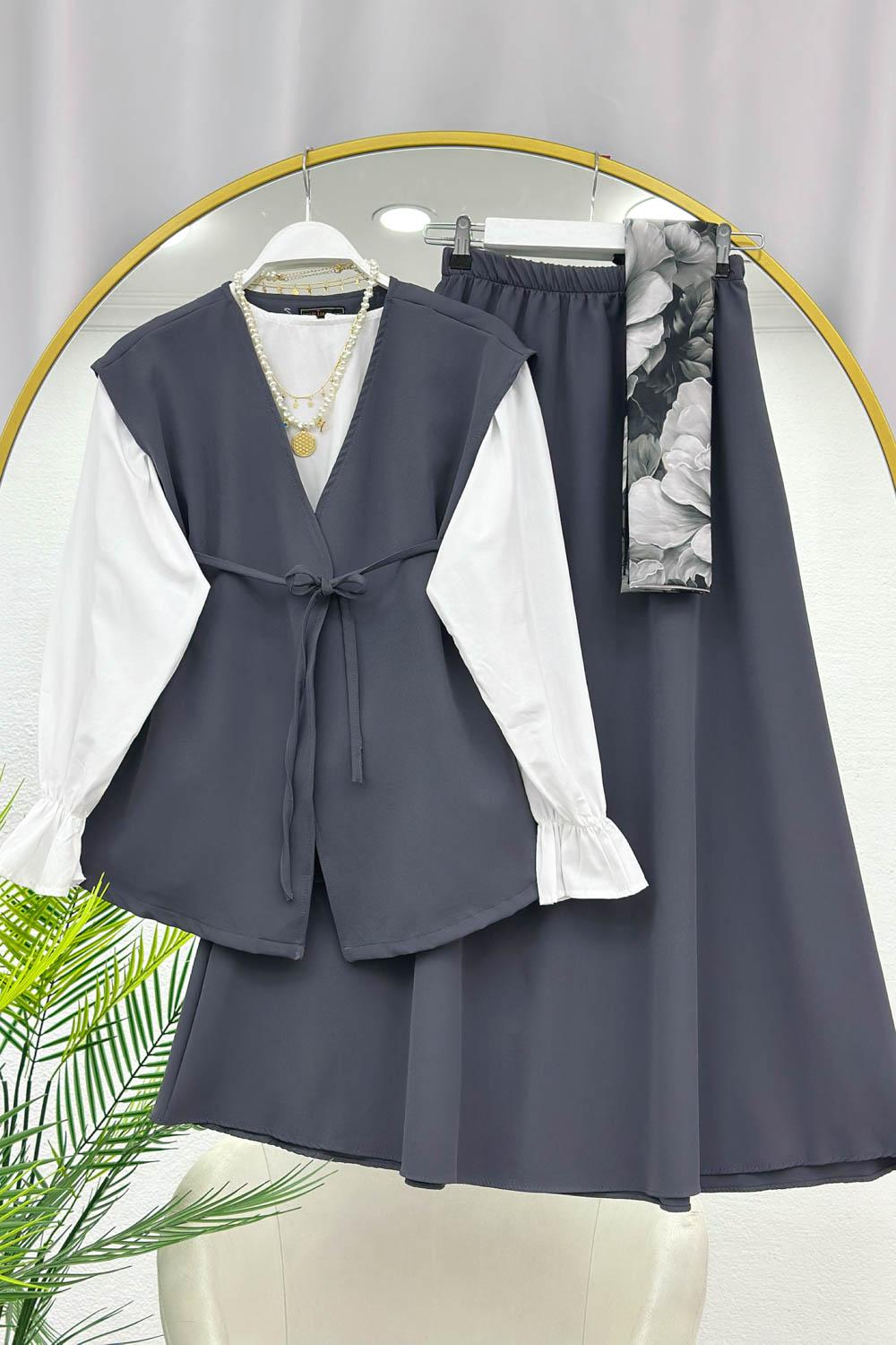 YELEKLİ İP DETAYLI ETEK TAKIM