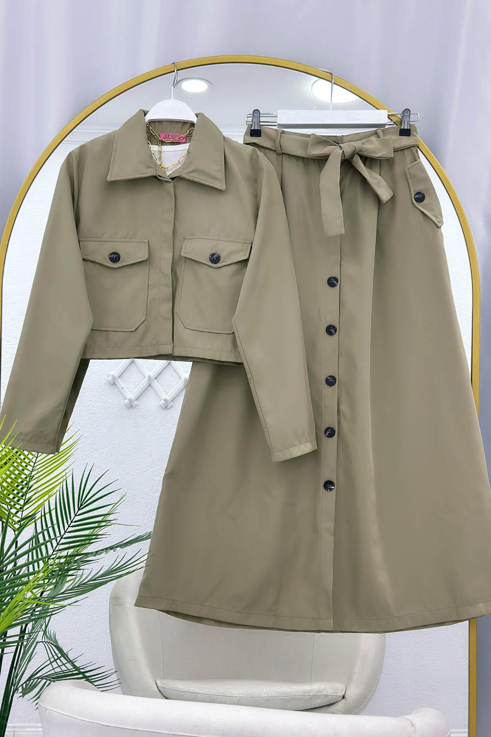 ÇİFT CEPLİ CEKET ETEK TAKIM