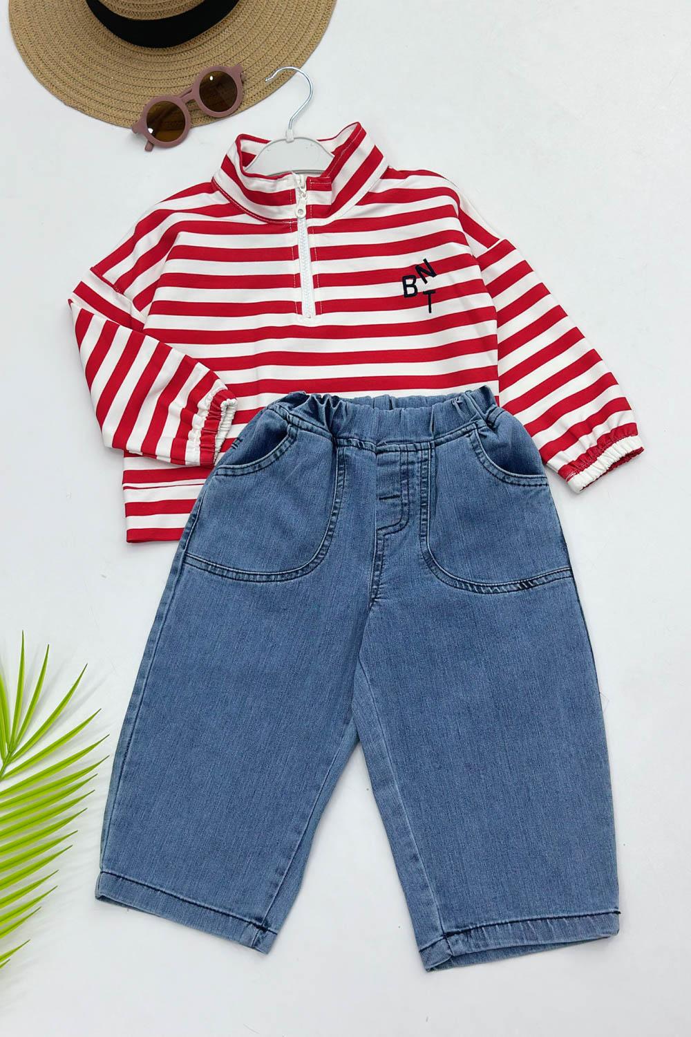 ERKEK ÇOCUK ÇİZGİLİ SWEAT JEAN TAKIM