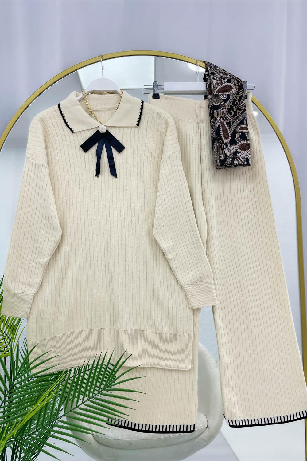 BRONŞ DETAYLI PANTOLONLU TRİKO TAKIM