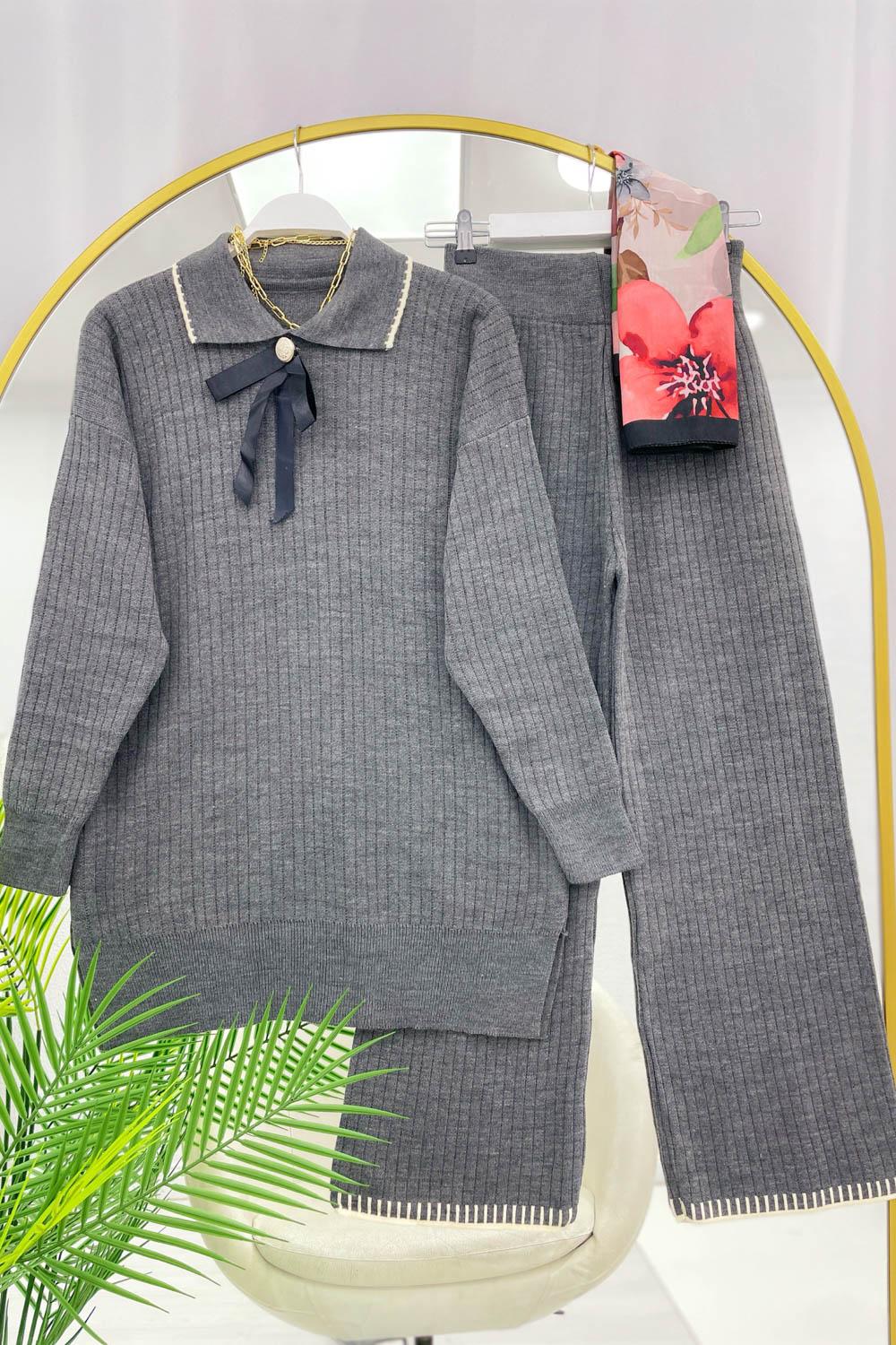 BRONŞ DETAYLI PANTOLONLU TRİKO TAKIM