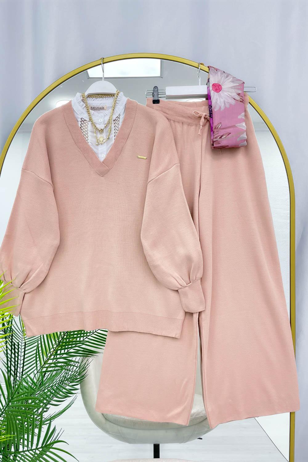 VİNTAGE İŞLEME GÖMLEK DETAYLI PREMIUM TRİKO TAKIM