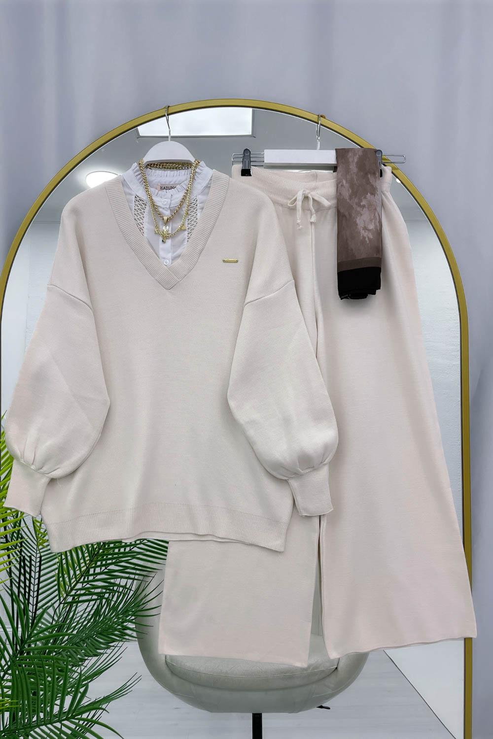 VİNTAGE İŞLEME GÖMLEK DETAYLI PREMIUM TRİKO TAKIM