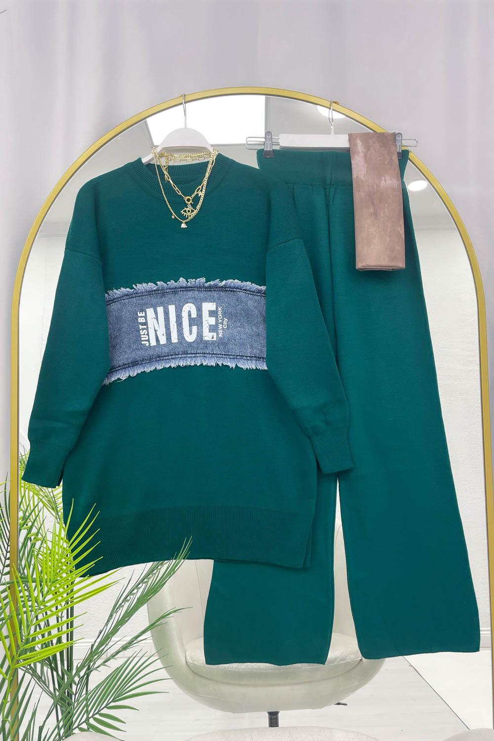 ÖNÜ KOT DETAYLI  KADIN TRİKO TAKIM