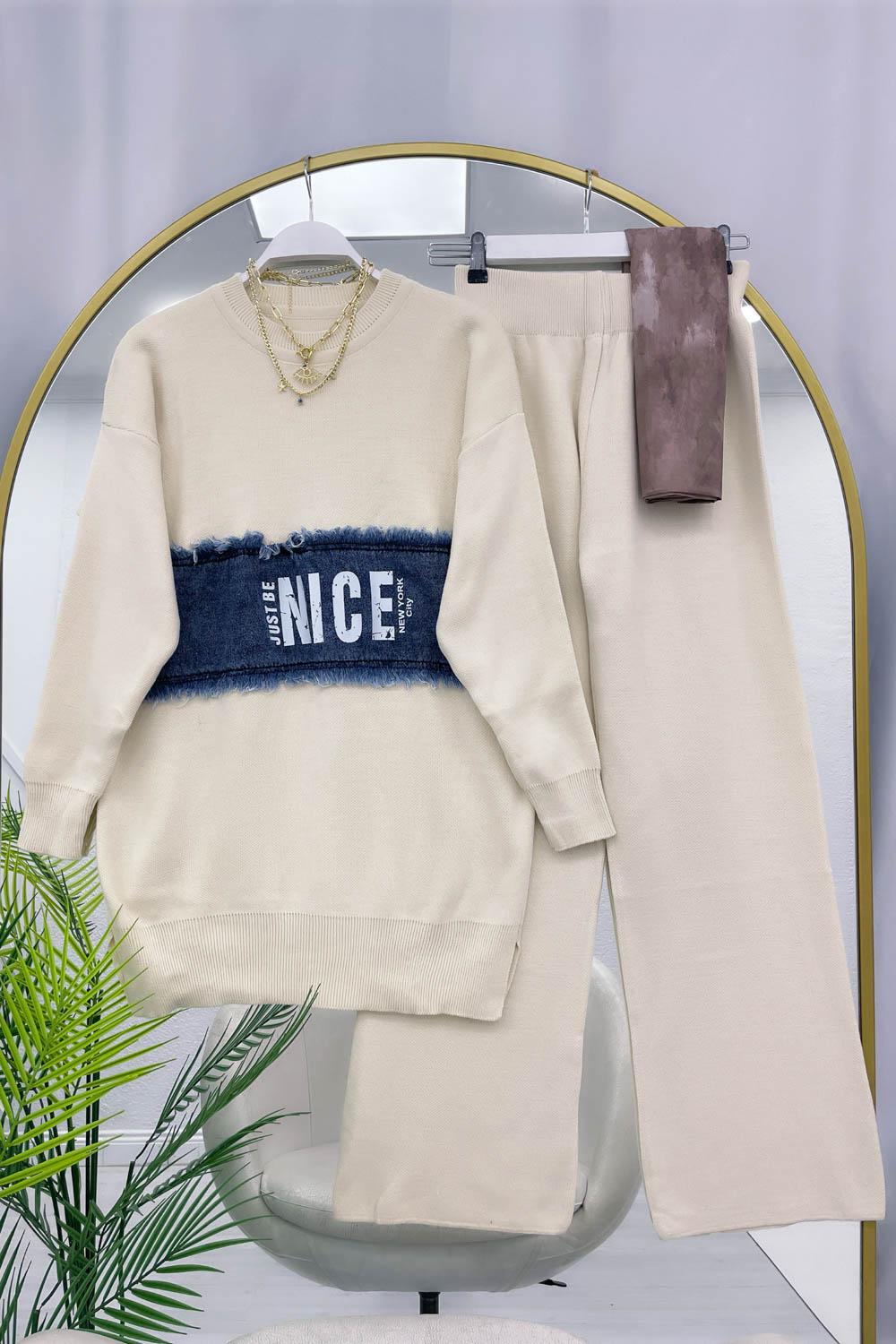 ÖNÜ KOT DETAYLI  KADIN TRİKO TAKIM