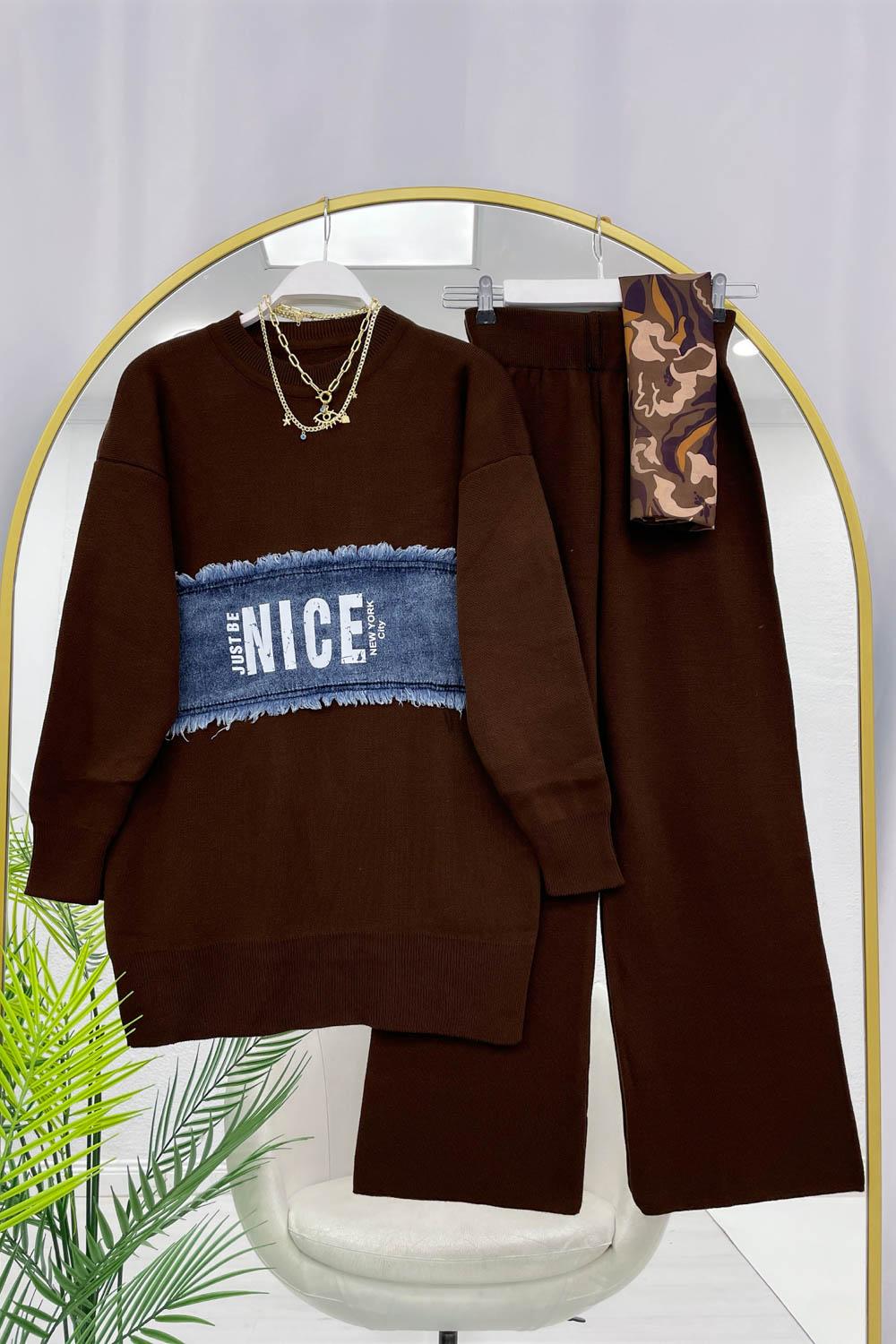 ÖNÜ KOT DETAYLI  KADIN TRİKO TAKIM