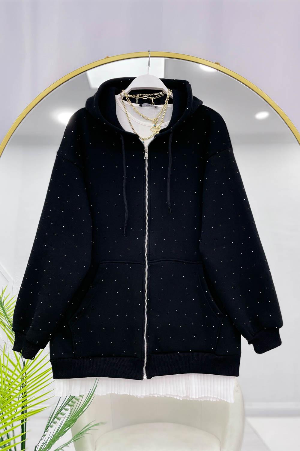 TAŞ DETAYLI KAPÜŞONLU HIRKA