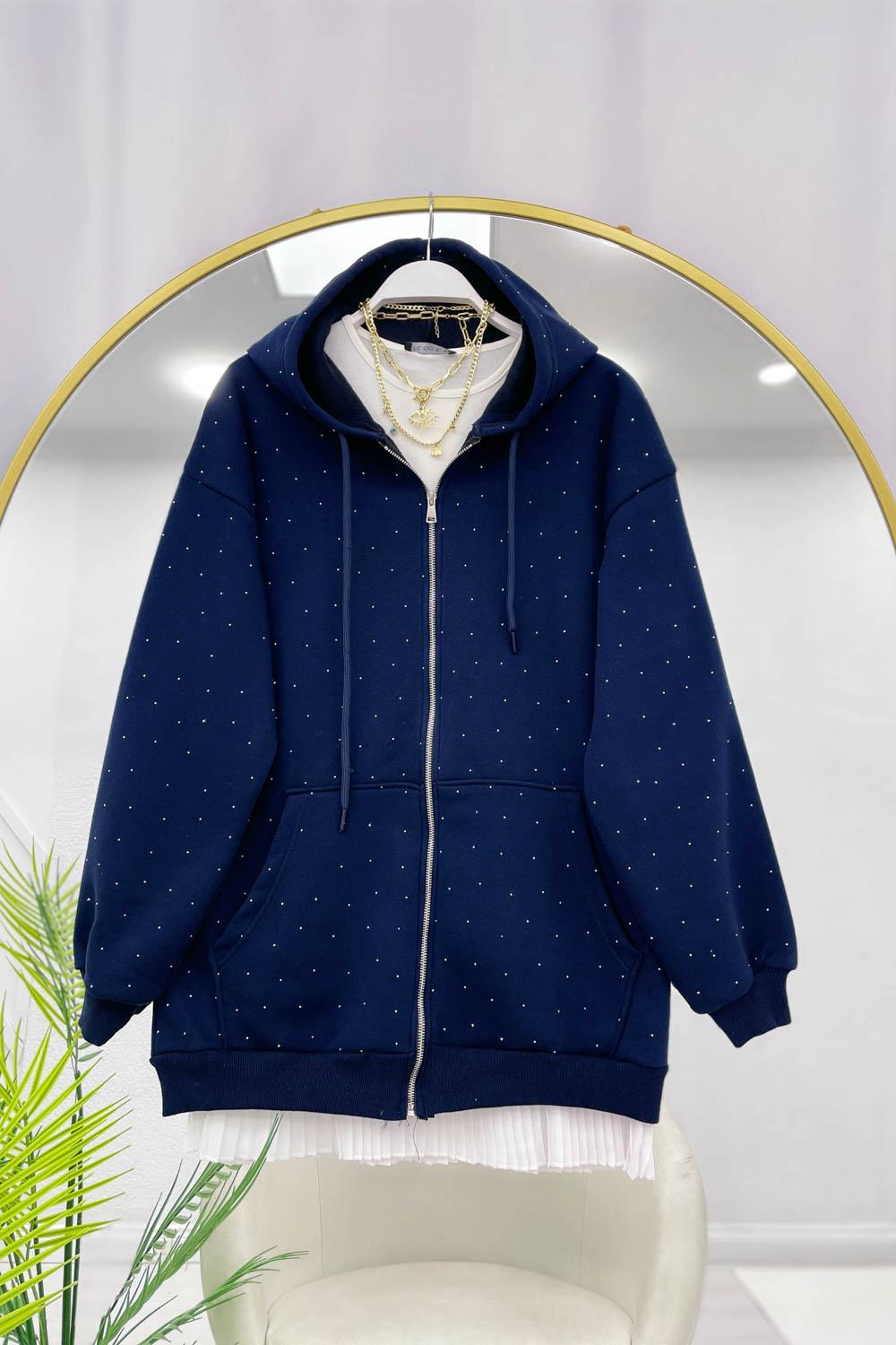 TAŞ DETAYLI KAPÜŞONLU HIRKA