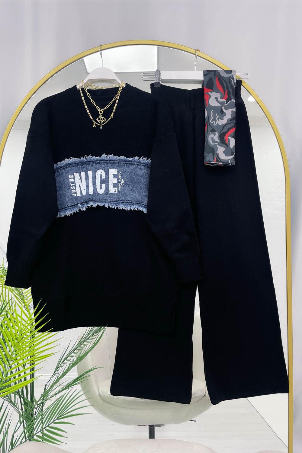 ÖNÜ KOT DETAYLI  KADIN TRİKO TAKIM