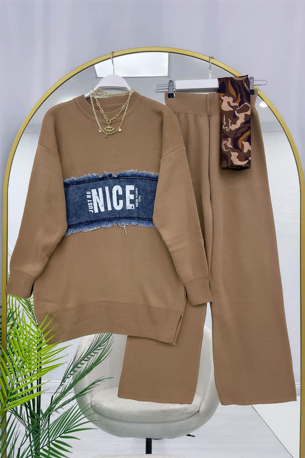 ÖNÜ KOT DETAYLI  KADIN TRİKO TAKIM