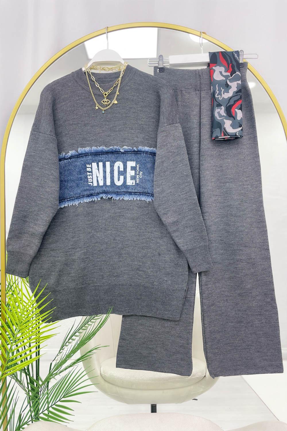 ÖNÜ KOT DETAYLI  KADIN TRİKO TAKIM