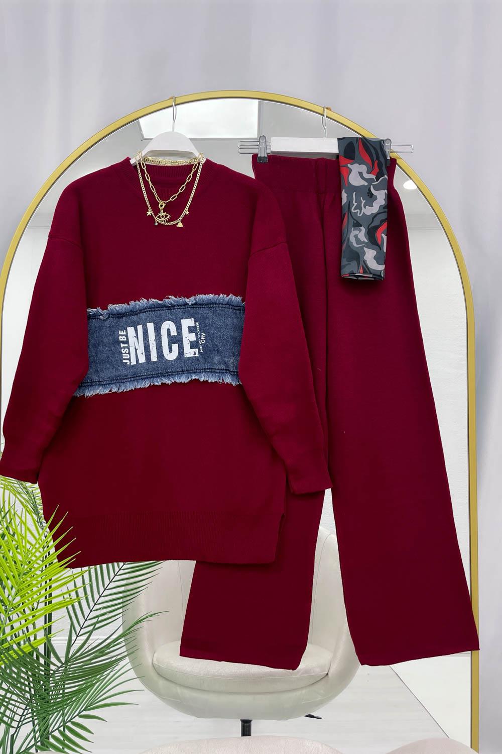 ÖNÜ KOT DETAYLI  KADIN TRİKO TAKIM