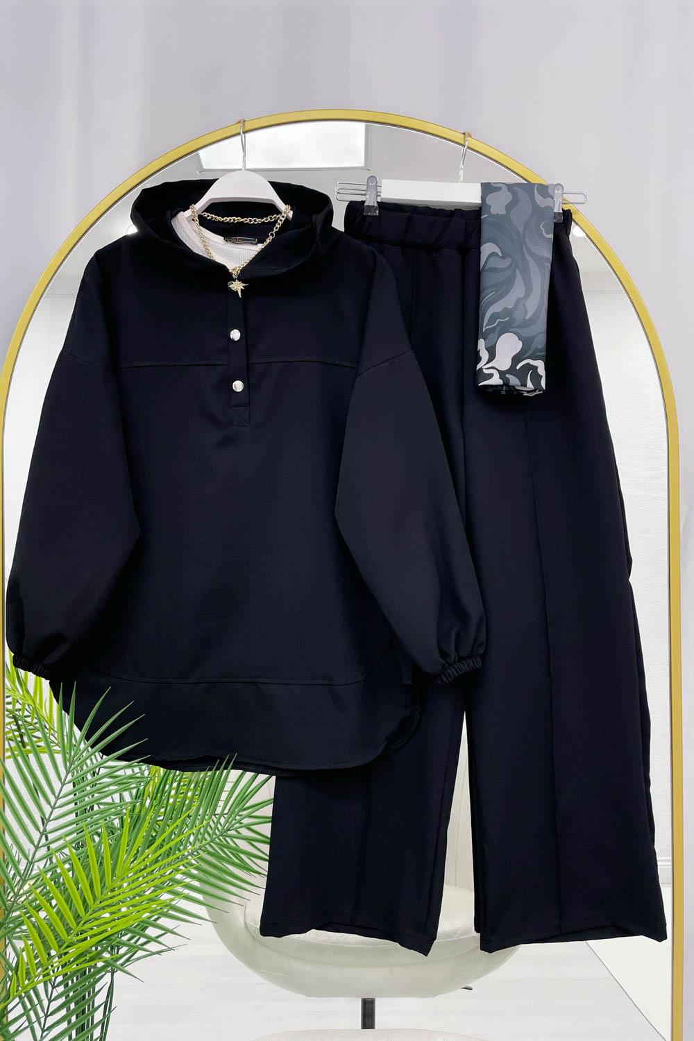 KAPŞONLU ÇITÇITLI KADIN  KREP TAKIM