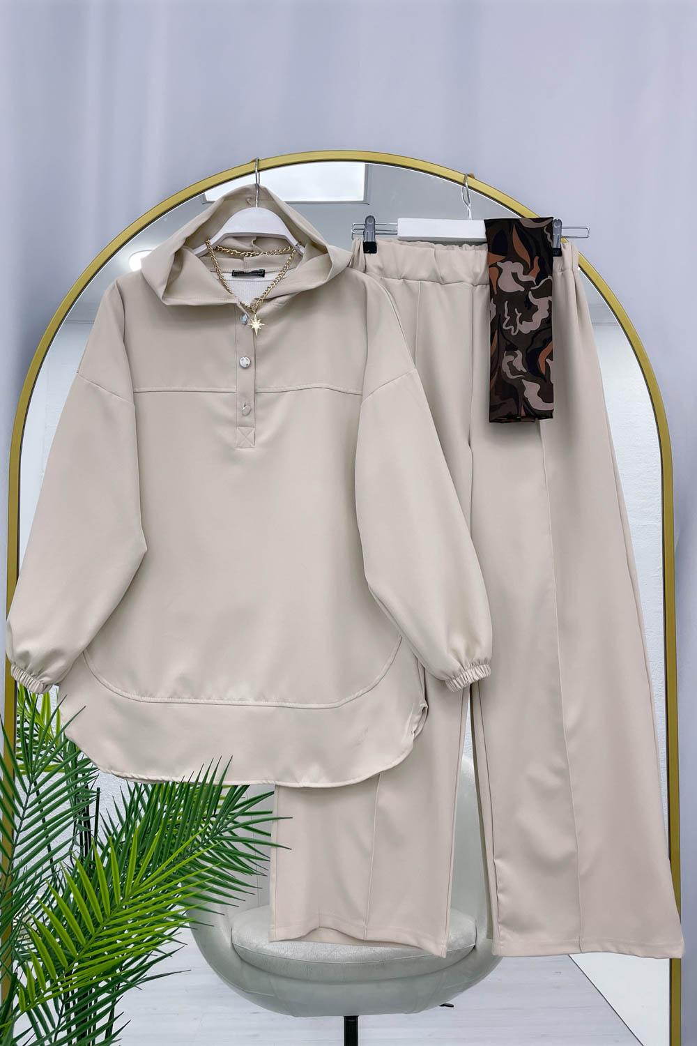 KAPŞONLU ÇITÇITLI KADIN  KREP TAKIM