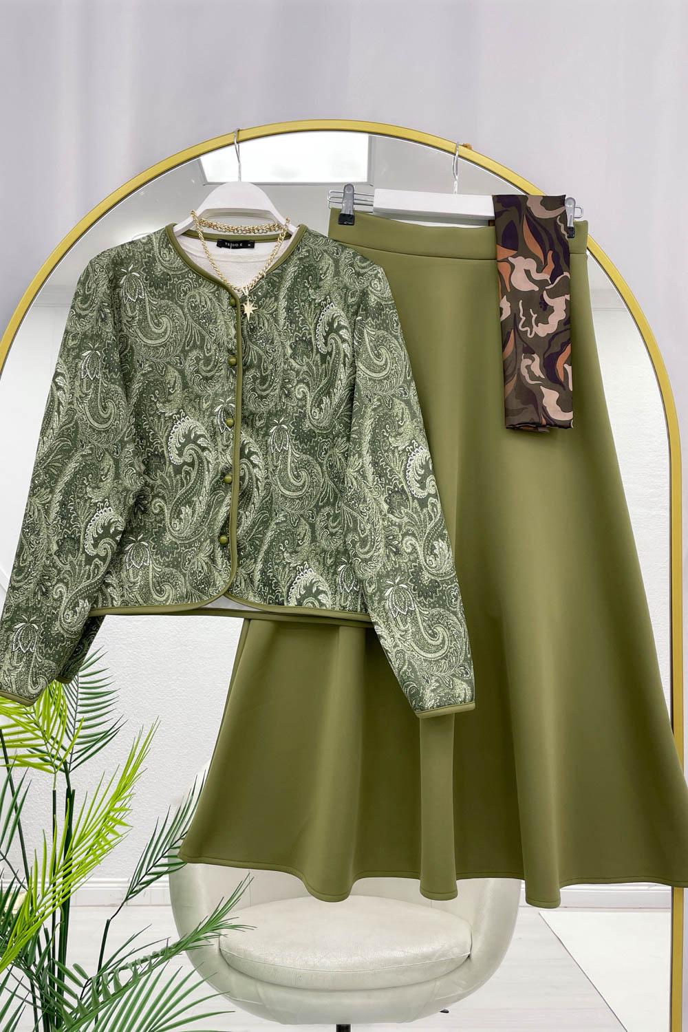 ŞAL DESEN CEKET ETEK KADIN SCUBA TAKIM