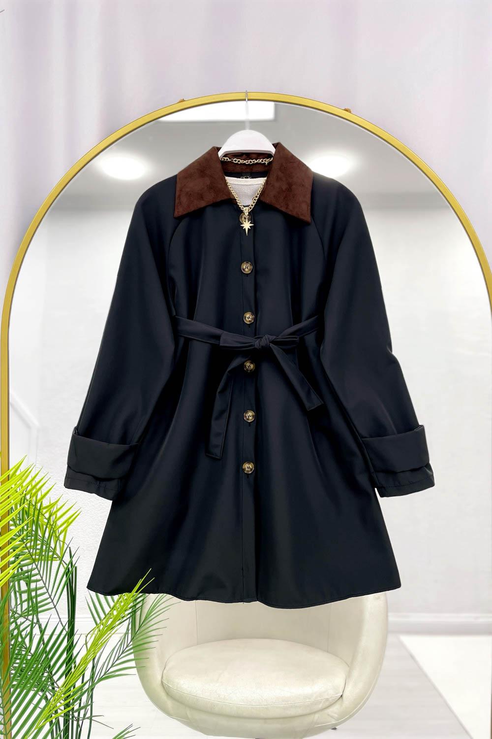 SÜET YAKALI BONDİT KADIN TRENÇKOT 