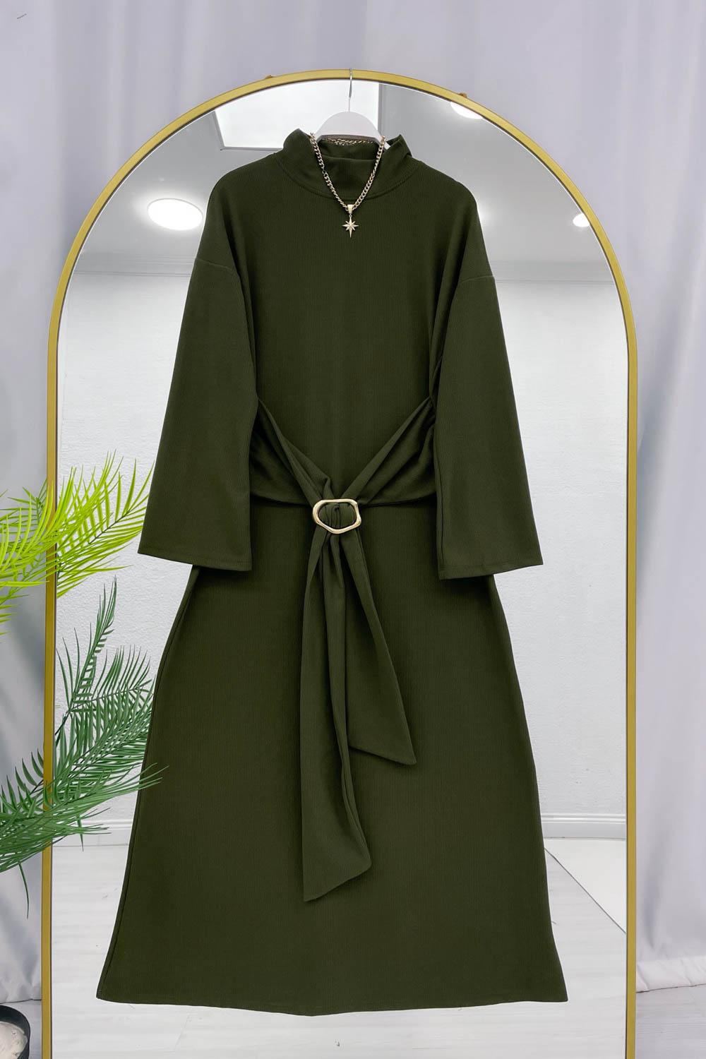 BELİ TOKALI SELANİK KADIN ELBİSE