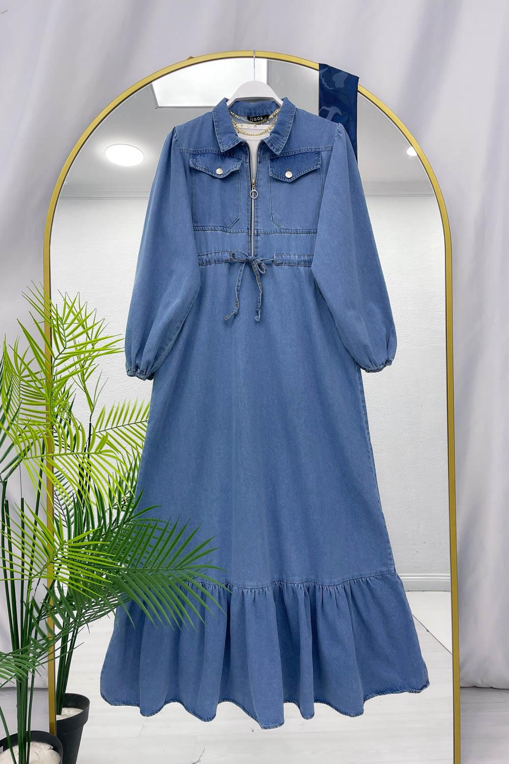 BELDEN BÜZGÜLÜ DÜĞME DETAYLI KOT ELBİSE