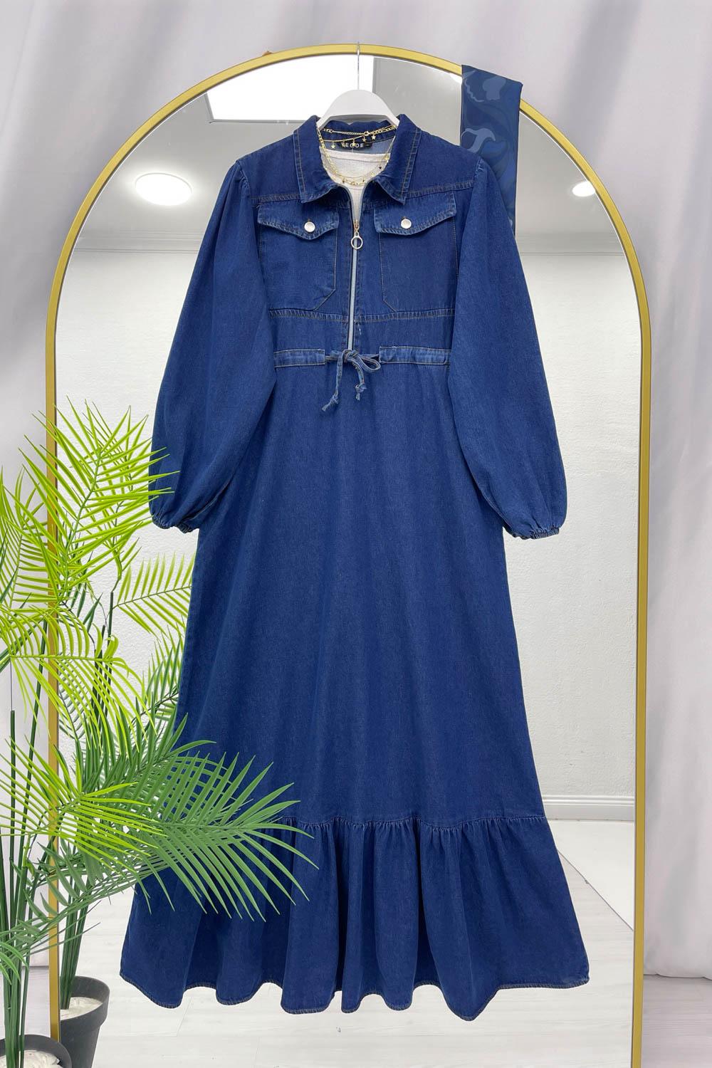 BELDEN BÜZGÜLÜ DÜĞME DETAYLI KOT ELBİSE